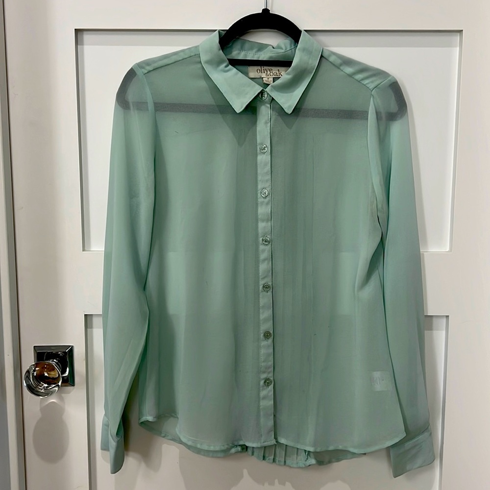 Collared, Lennon, mint, sheer, blouse size small
